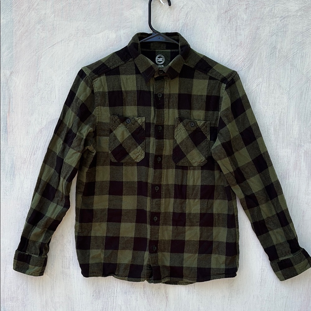 Green and Black Plaid Button-Up Shirt